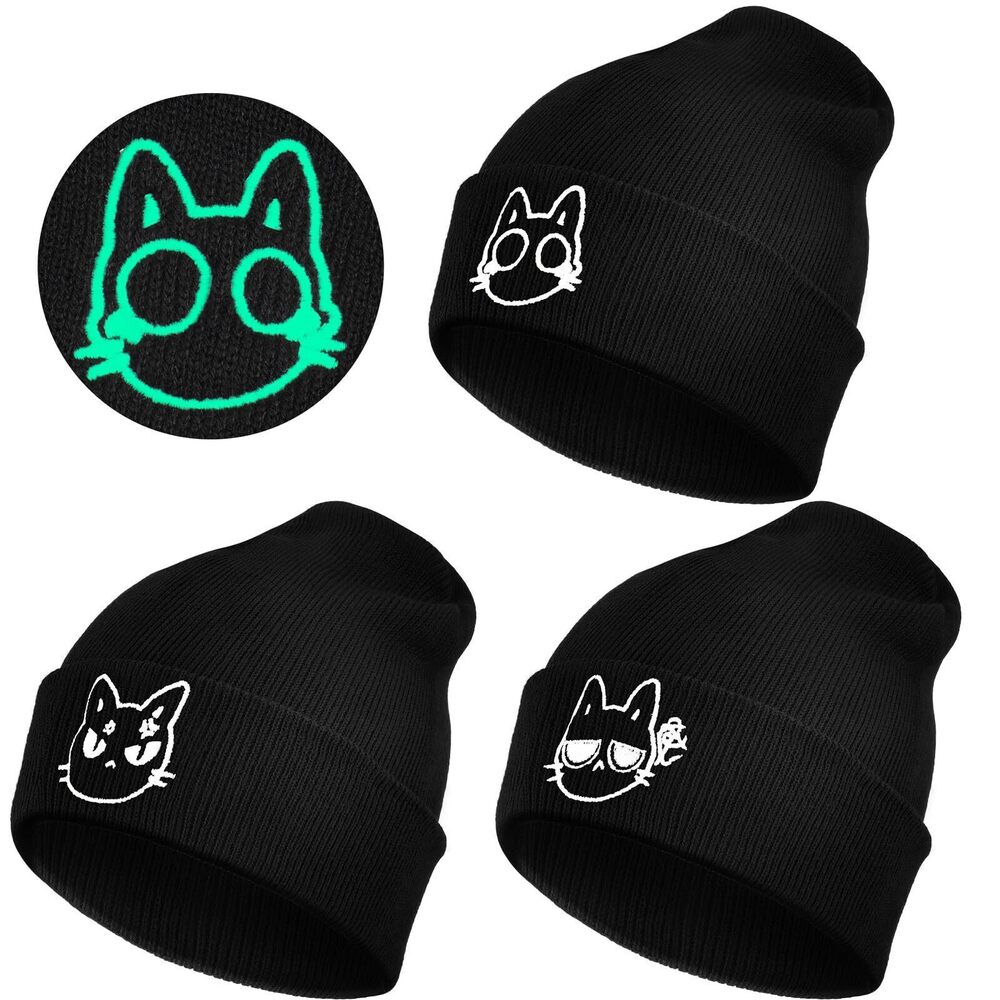 7864 3 Pcs Winter Hats - Embroidered Knit Beanie Hat with Cat Ear - Warm